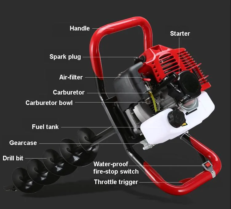 2-Cycle 60cc Ground Driller Earth Borer Hole Digger Earth Auger Earth Drill Tree Planter Ahoyador